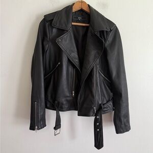 Quince Black Leather 100% Sheep Leather Moto Jacket